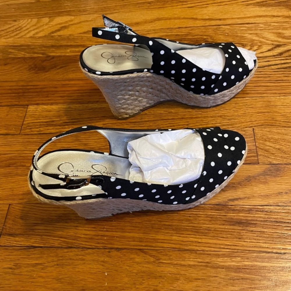 Jessica Simpson Black and White Polka Dot Wedges - Picture 4 of 5